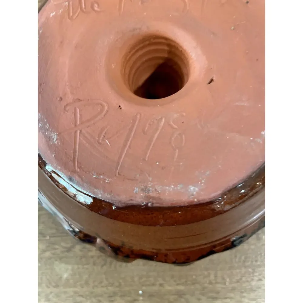 Vintage 1981 Signed Artisan Studio Pottery Chamberstick Candle Holder Brown